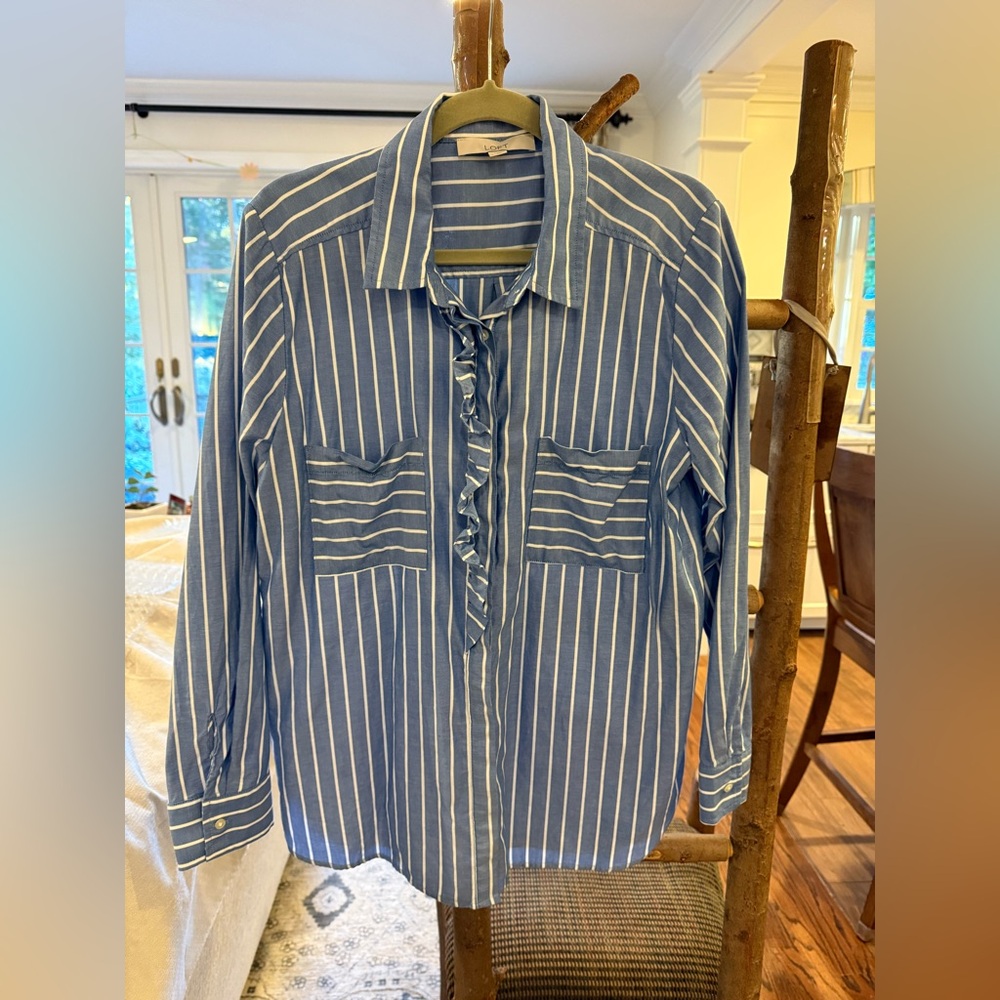 LOFT Blue and White Striped Shirt